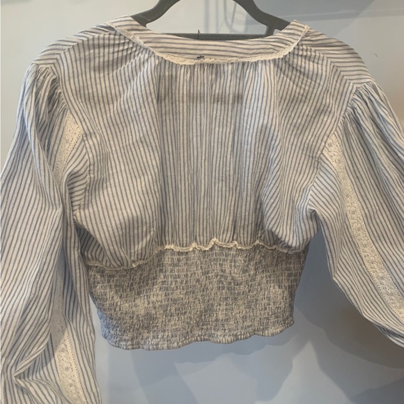 NWT Free People Pinstripe Long Sleeve Ruffle Crop Top Size: S/P MSRP:88 - Picture 7 of 11